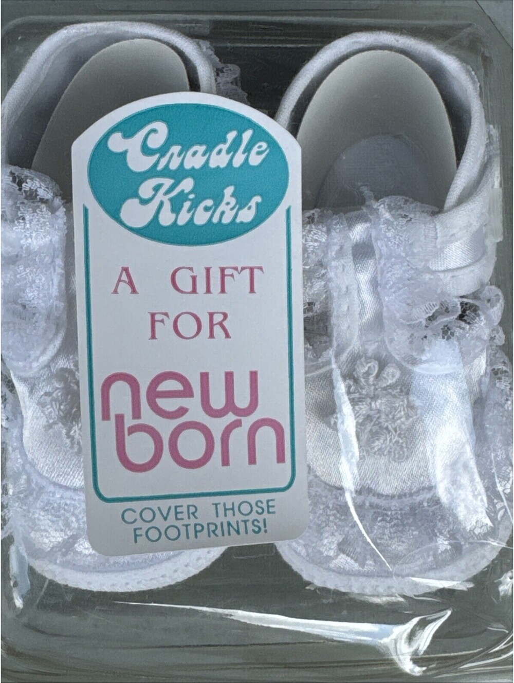 NOS Cradle Kicks Baby Shoes White & Lace Newborn Fancy Dress Up